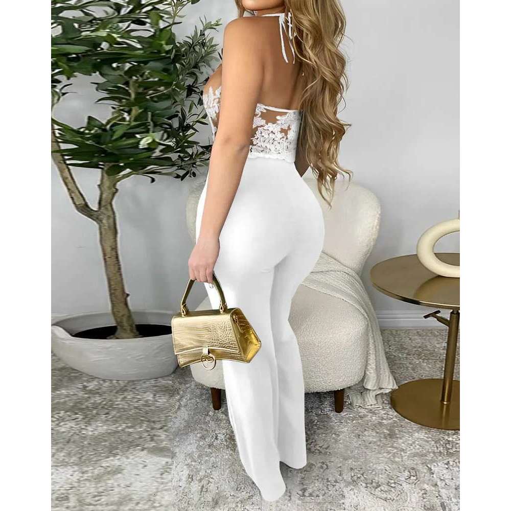 Summer Sexy Lace Spaghetti Strap Sheer Mesh Jumpsuit Women