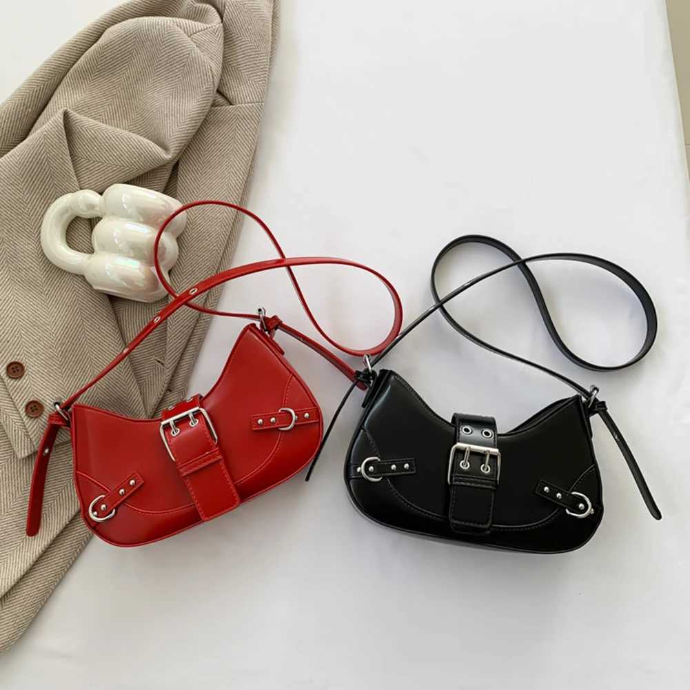 Women Cool Style Crescent Bag Adjustable Strap and Buckle Y2K Shoulder Bag Punk Satchel Bag Large Capacity for Party VacationW250512