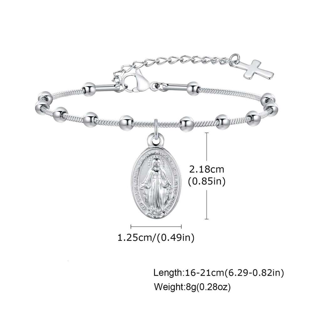 Vnox Rosary Bracelet For Women Girls, Gold Plated Stainless Steel Religious Cross And Virgin Mary Prayer Bracelets Gifts