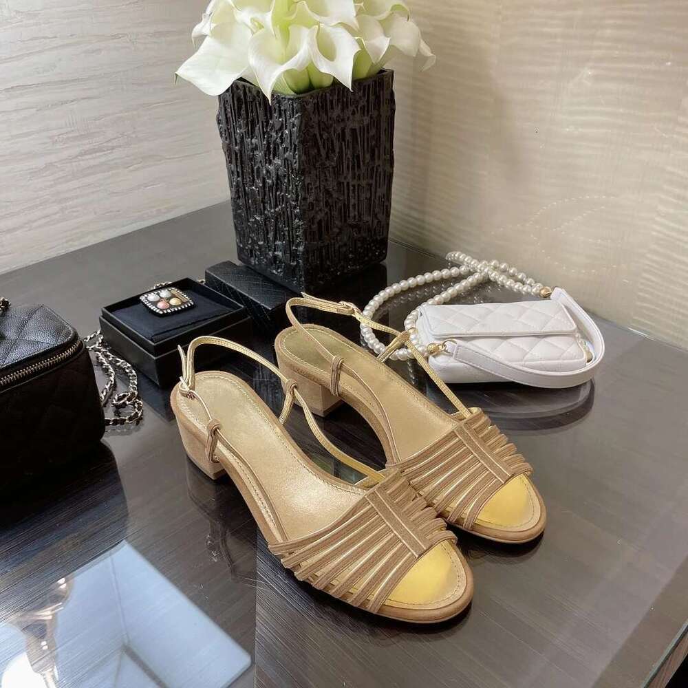 Women Genuine Leather Sandals Med Heels Pumps Slingbacks Summer Buckle Strap Leisure Designer Shoes Zapatillas De Mujer