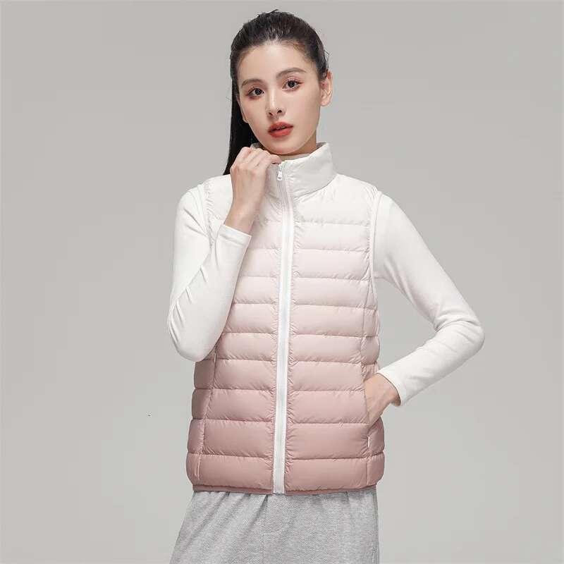 Women Novel Gradient Outwear 90% White Duck Down Ultra Light Vest Female Sleeveless Warm Waistcoat Designer
