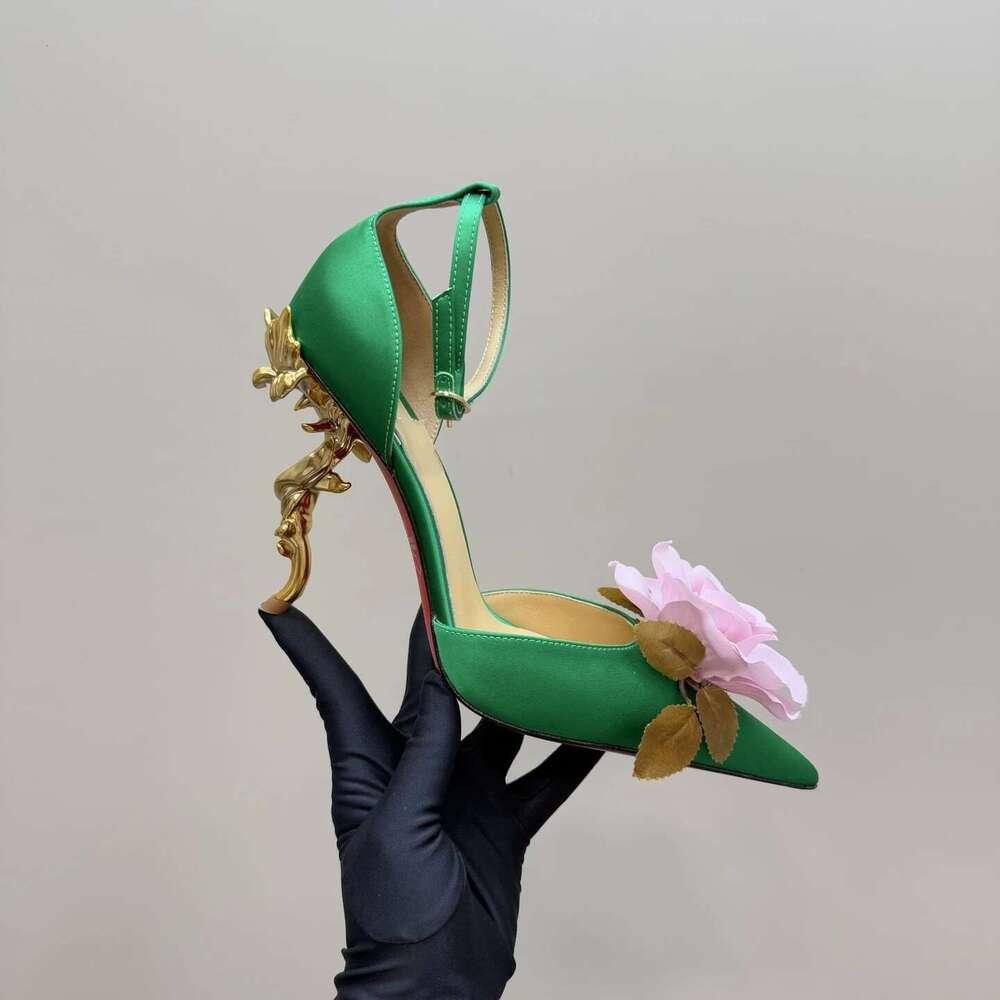 Women Size35-42 Silk Patent Leather Pumps Super High Heels Flower Pointed Toes Party Designer Shoes Zapatillas De Mujer