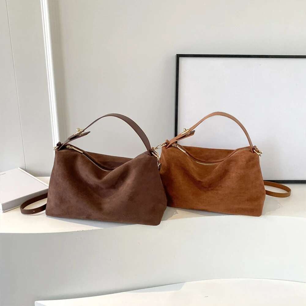 Women Suede Shoulder Adjustable Strap Crossbody Bag With Inner Pocket Handbag Clutch Purse For Work Travel