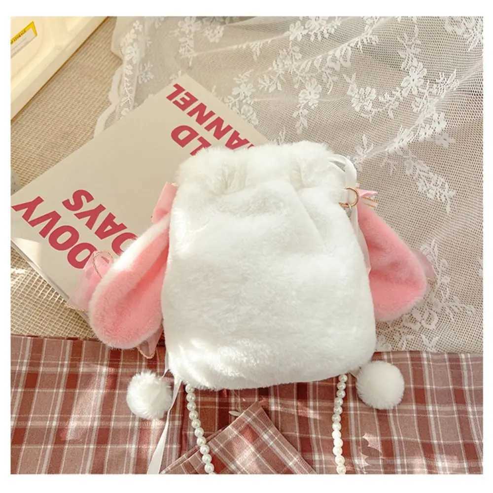 New Plush Bag Cute Bunny Lolita Element Shoulder Bag Kawaii Princess Sweet Pearl Chain Crossbody Bags Long-eared Rabbit Purse Z250512