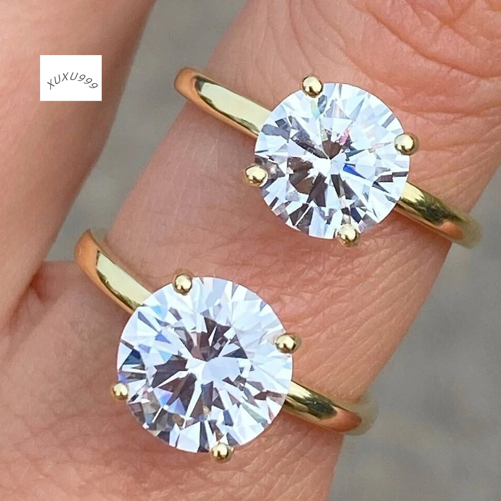 925 Sterling Silver Round Brilliant Cut Solitaire Diamond Ring Women Custom 3ct 5ct Moissanite Wedding Ring