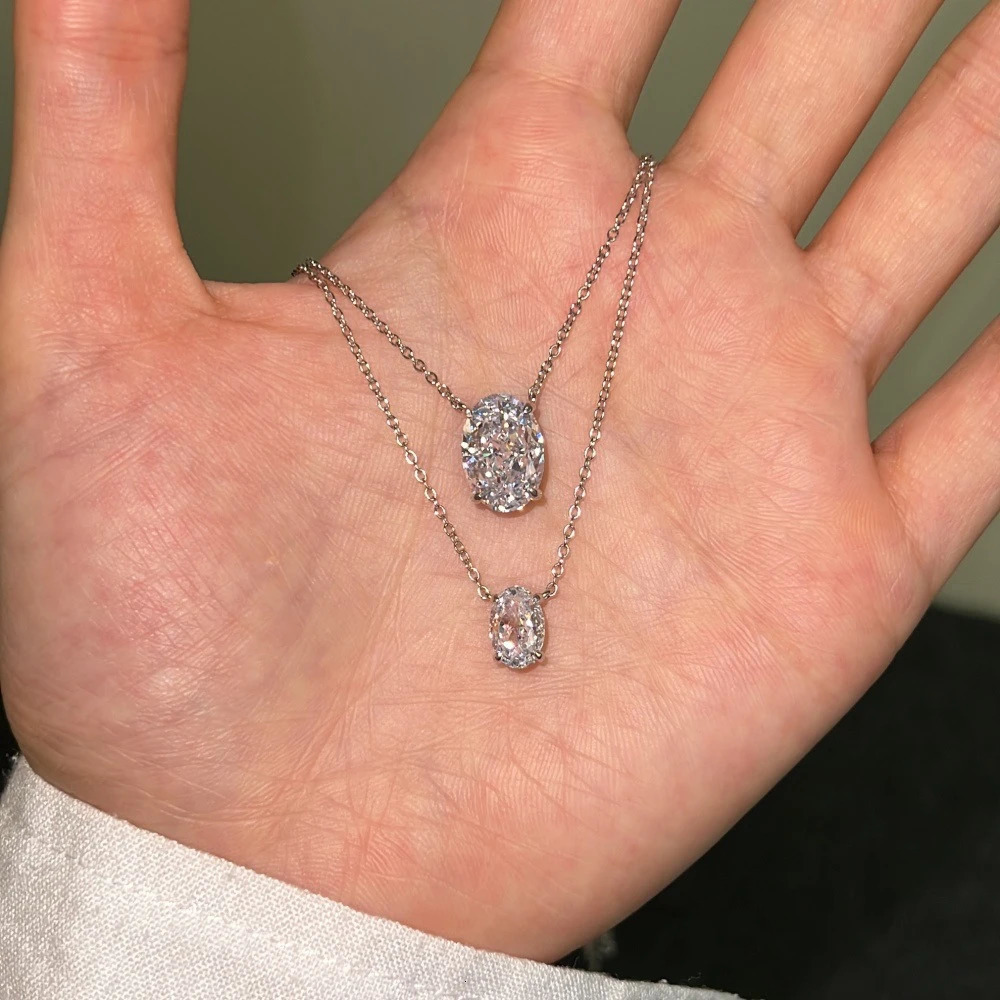 Vinregem 1.5-4CT Oval Lab Created Sapphire Gemstone Pendant Necklaces Gold Plated 925 Sterling Silver Fine Jewelry Wholesale 250512