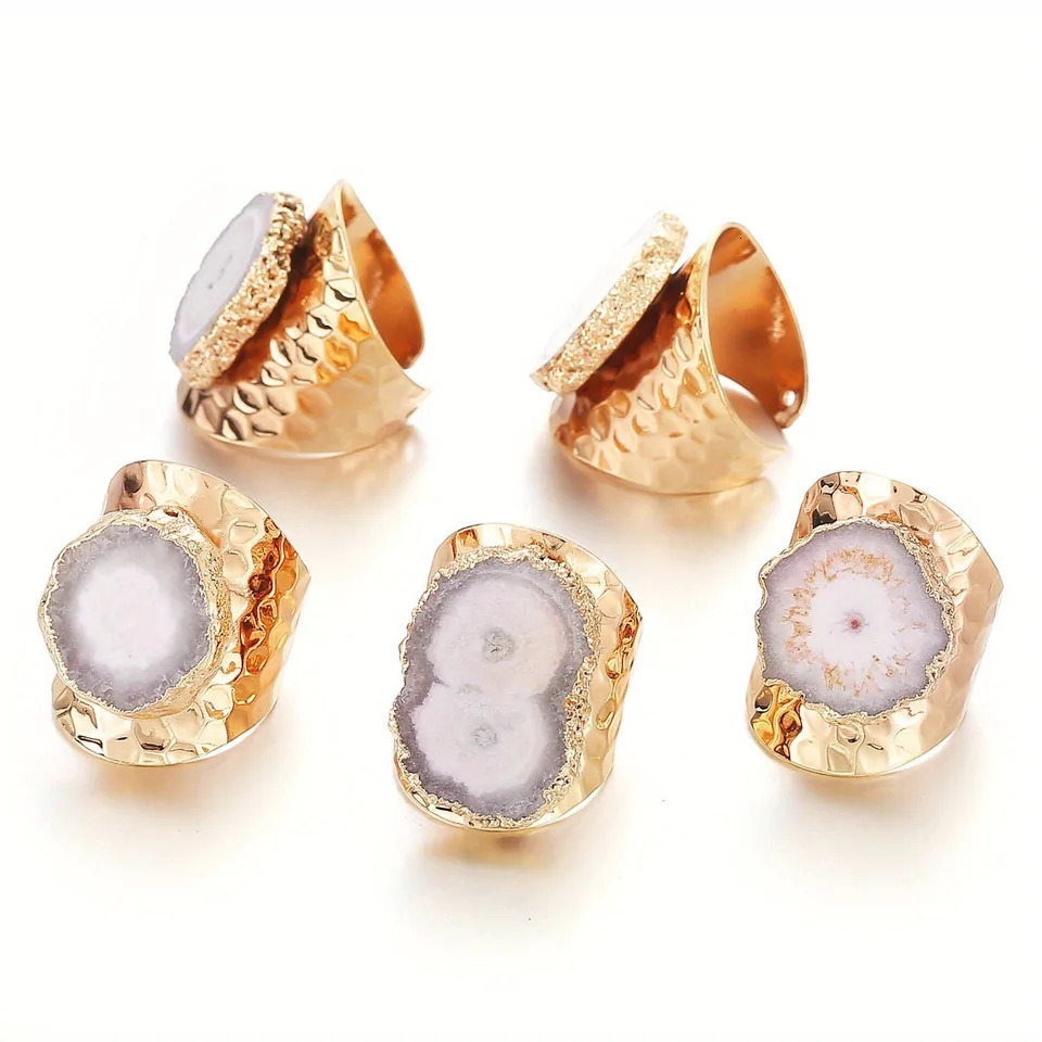 Natural Stone Ring Irregular Shape Agates Crystal Resizable Rings for Women Men Fashion Charm Jewelry Gift Cluster Winding 250512