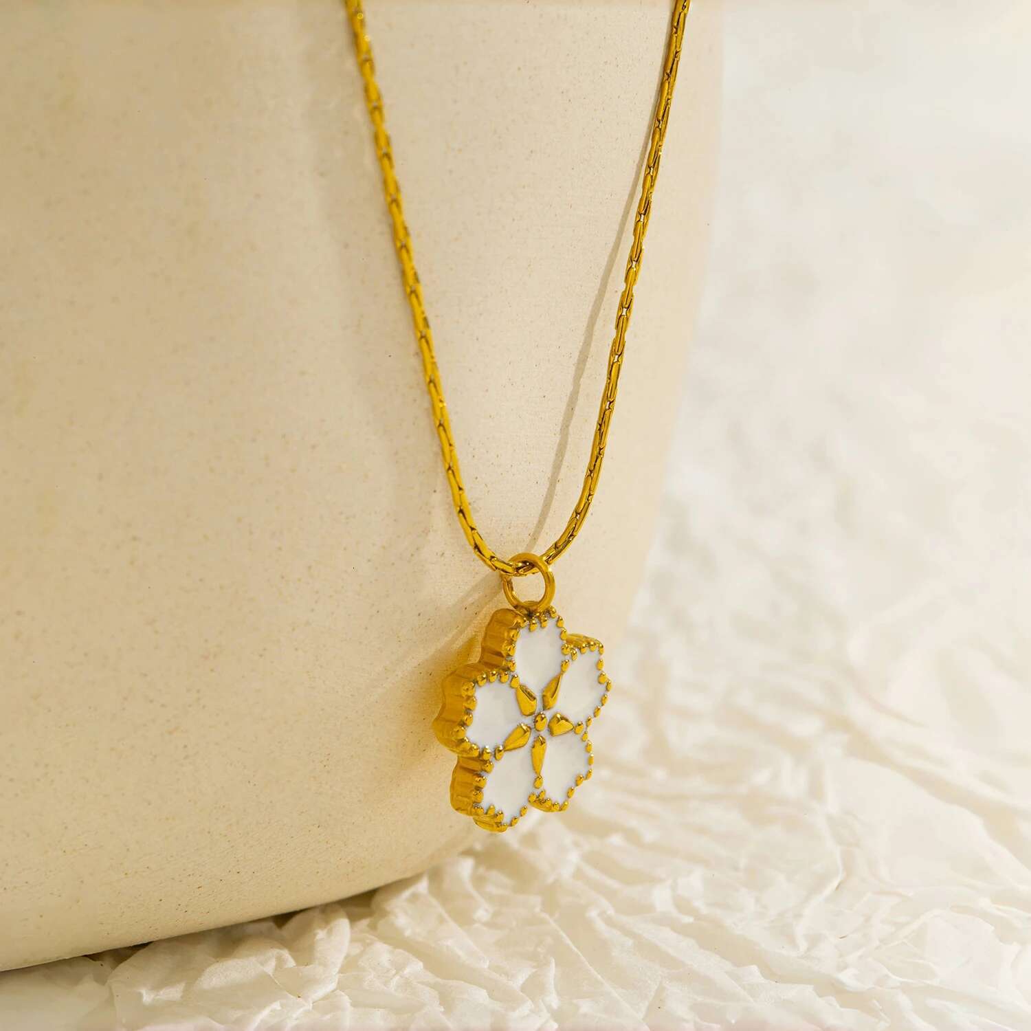 Stainless Steel Cherry Pendant Necklace For Women , Elegant White Floral Polished Hypoallergenic Jewelry As Gift