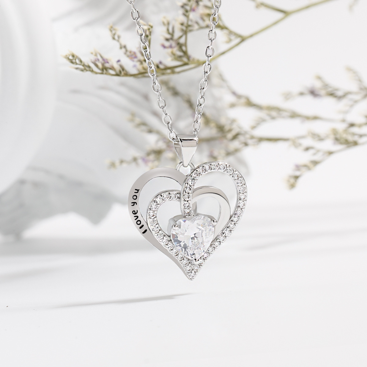 Amazon Bestselling Eternal Heart Necklace - Double Love Heart Design with Blackened Lettering and Zodiac Stones