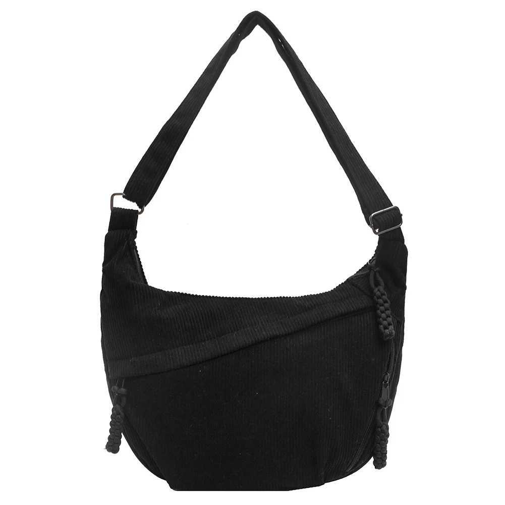 Corduroy Crossbody Bag Solid Color Women Crescent Bag with Pockets Handbag Everyday Sling Bag for School Travel WorkXJ250512