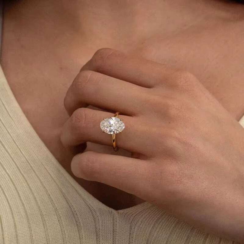 Moissanite Solitaire Oval Cut Engagement Ring 18K Gold Plated With GRA DEF Round Brilliant Moissanite Jewelry Factory