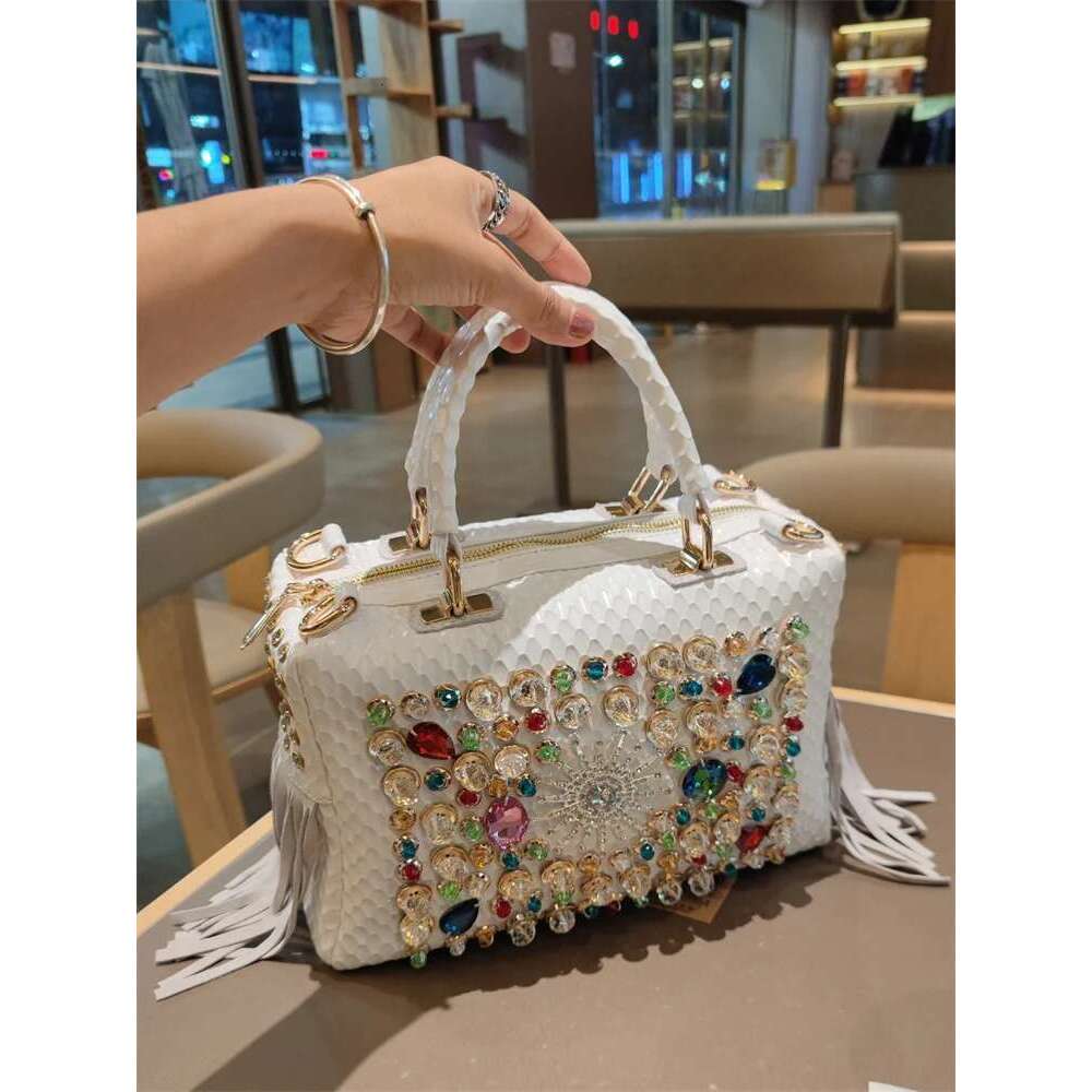Women's Senior Sense Bag New European And American Leather Fringe Handbag Rhinestone Large Capacity Single Shoulder Crossbody