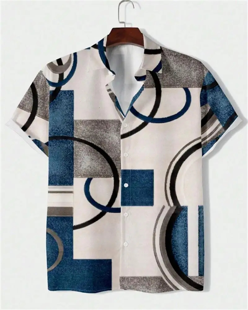 2025 Color Block 3D Printed Mens Shirts Button-down Lapel Short Sleeve Shirt Large Size 5XL High quality Hawaiian Beach Tops 250509