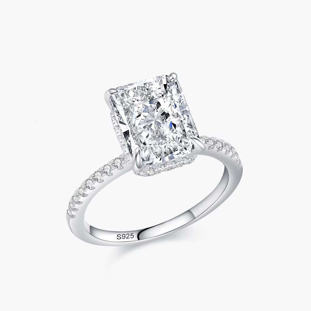 Ailmay Pure Silver Luxury 8A Crushing Ice Cut Zirconia Ring Suitable for Women Wedding Declaration Platinum Plated Jewelry Gift