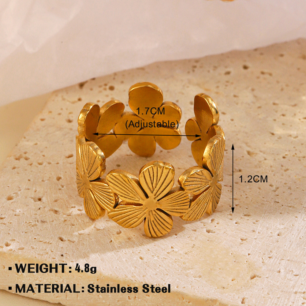 Popular, simple and fashionable stainless leaf ring, women's personalized , gold-plated flower titanium steel ring