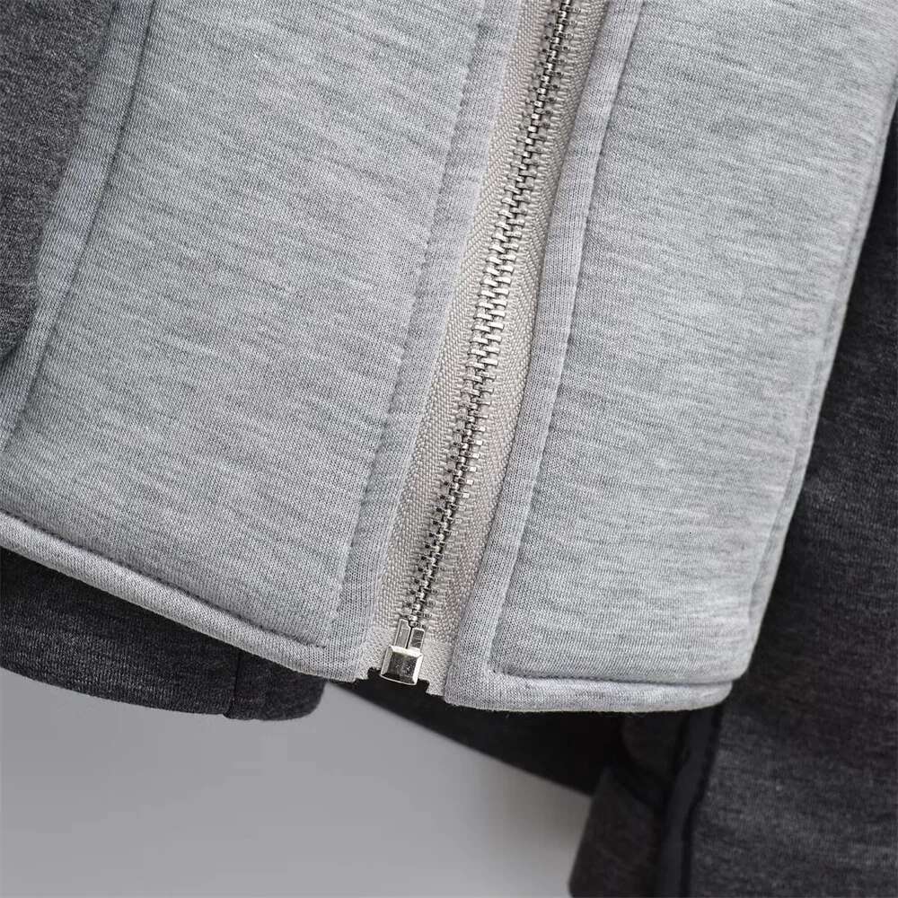 PB&ZA early autumn new women's fake two-piece lapel hooded long-sleeved double-breasted patchwork short jacket