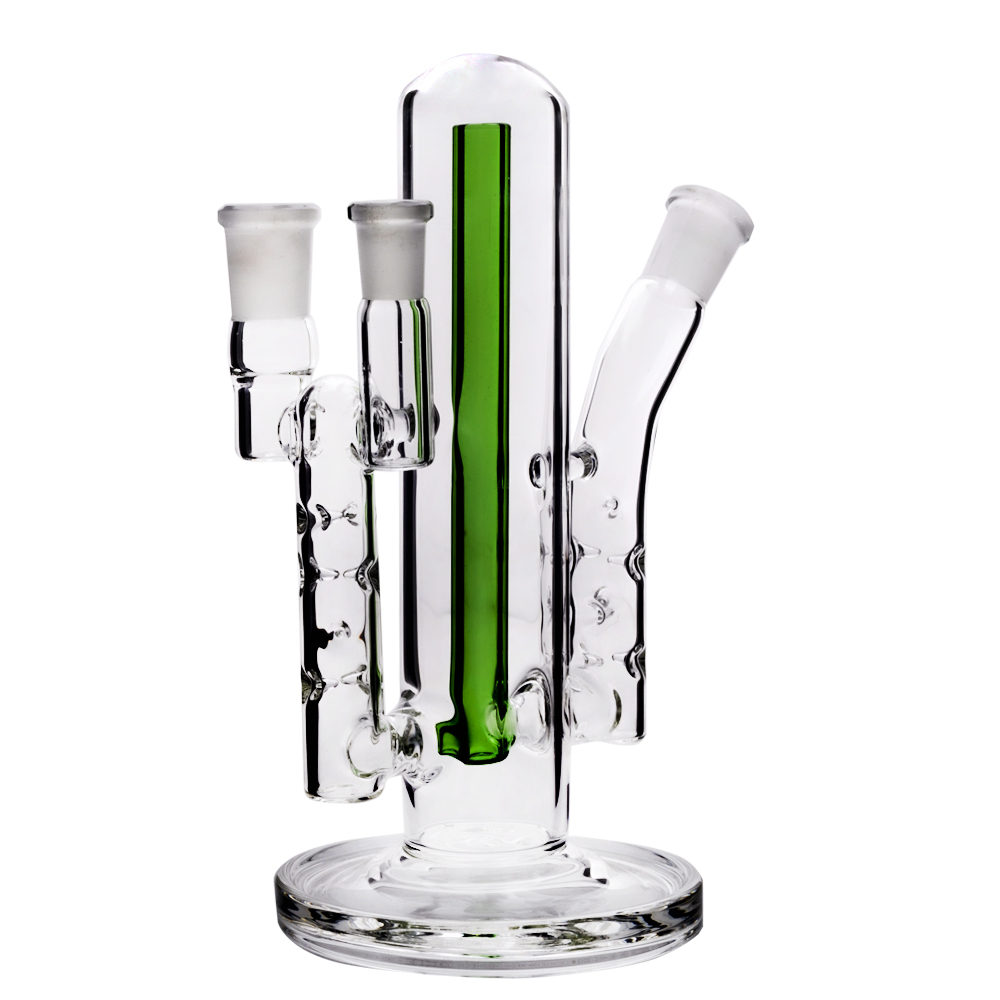8 in 1 14mm 10mm Double Dual Ports Cooling Dimpled Dry Water Pipe Bubbler Glass