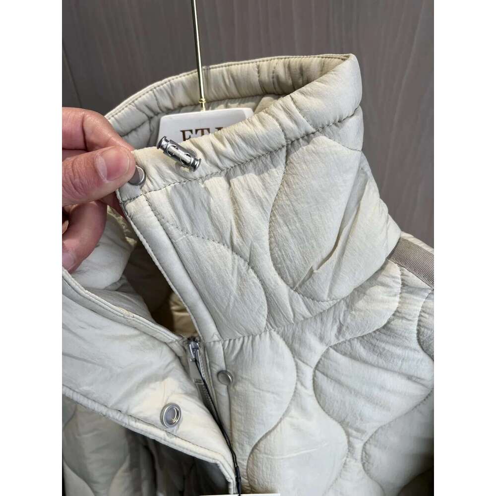 Quilted Coat ETJ 2024Traf QUILTED JACKET WITH TIES New Beige Drawstring High Neck Pocket Clip Cotton Jacket For Women
