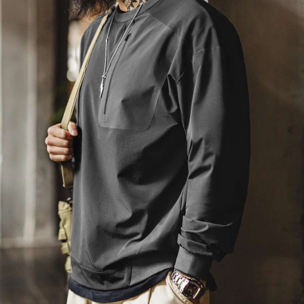 Maden Vintage Outdoor Sporty Long Sleeve Color-Block Sweatshirt Men Spring Round Neck Woven Pullover Loose Casual Black Hoodie Designer