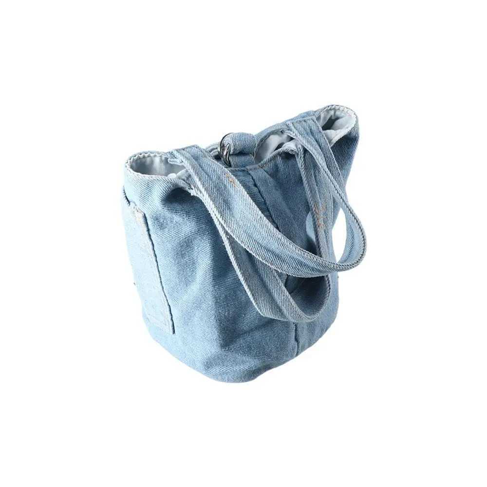 Customize Large Capacity Denim Bucket Bag With Hole Handbag Tote Bag Shoulder Bag Phone Pockets Canvas Lunch Bag OutdoorW250512