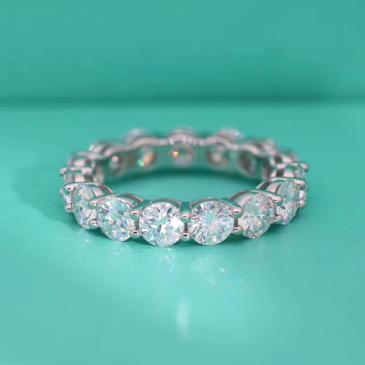 High Quality 5.0mm round Cut D Color Moissanite 925 Sterling Silver Womens Full Moissanite Wedding Ring