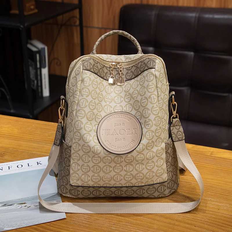 Fashionable European and American Large-Capacity Womens Backpack Versatile Travel Womens Shoulder Bag Printed Decoration Z250512
