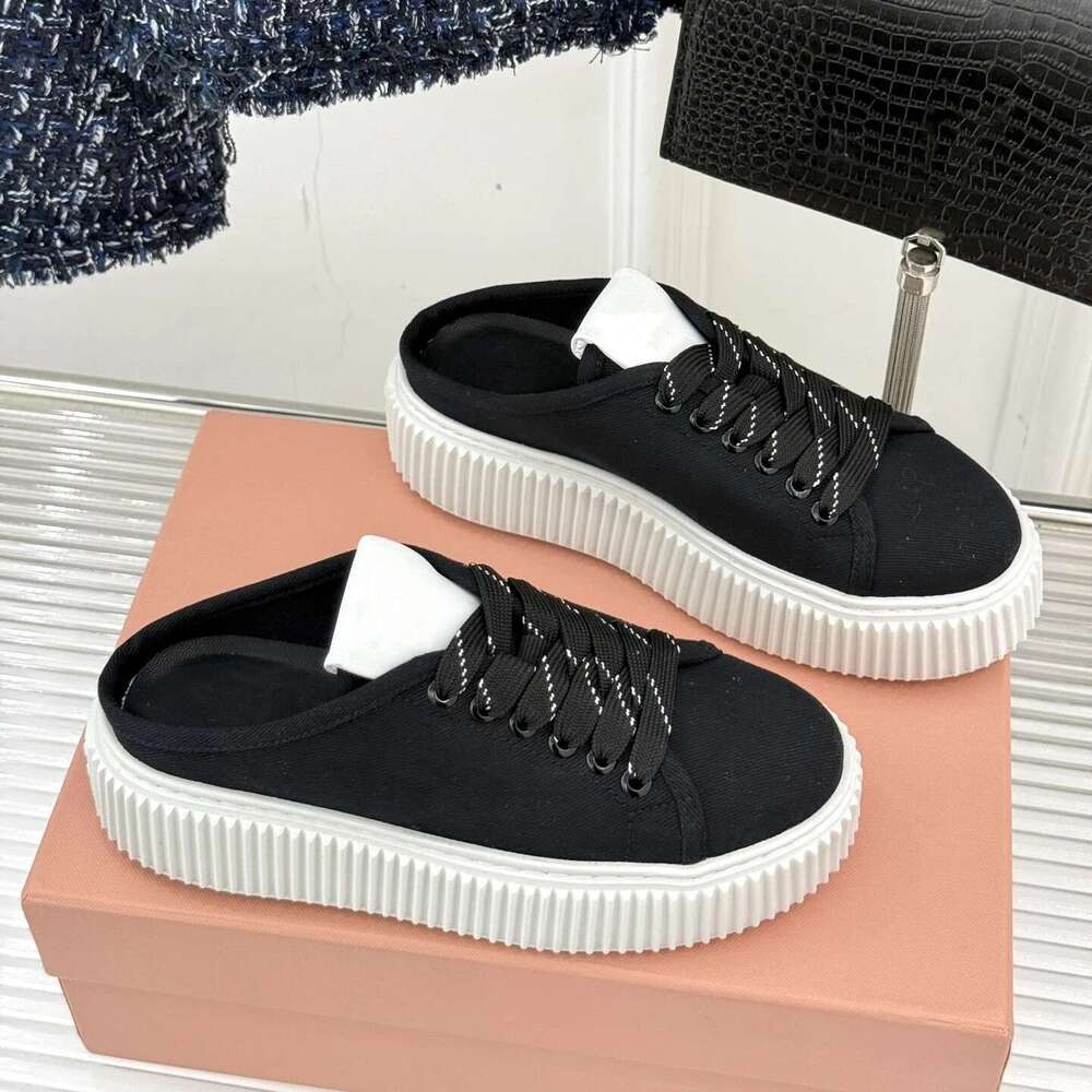 New Women Canvas Sneakers Flat Platform Sports Round Toes Flats Lace Up Solid Colors Designer Shoes Zapatillas De Mujer