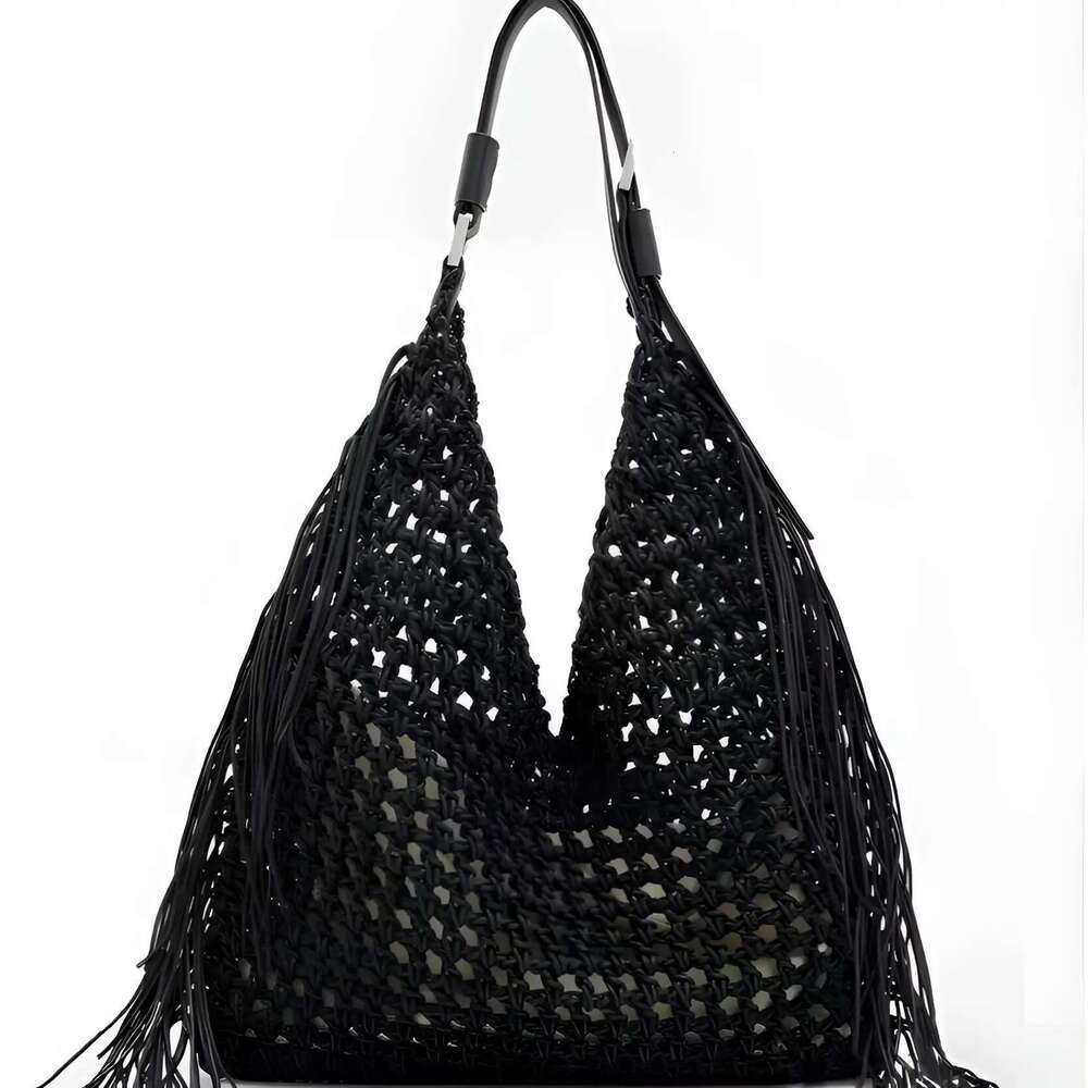 Bohemian Designer Beach Bags for Women 2025 Waterproof Nylon Tote with Hollow Tassels Inner Pocket