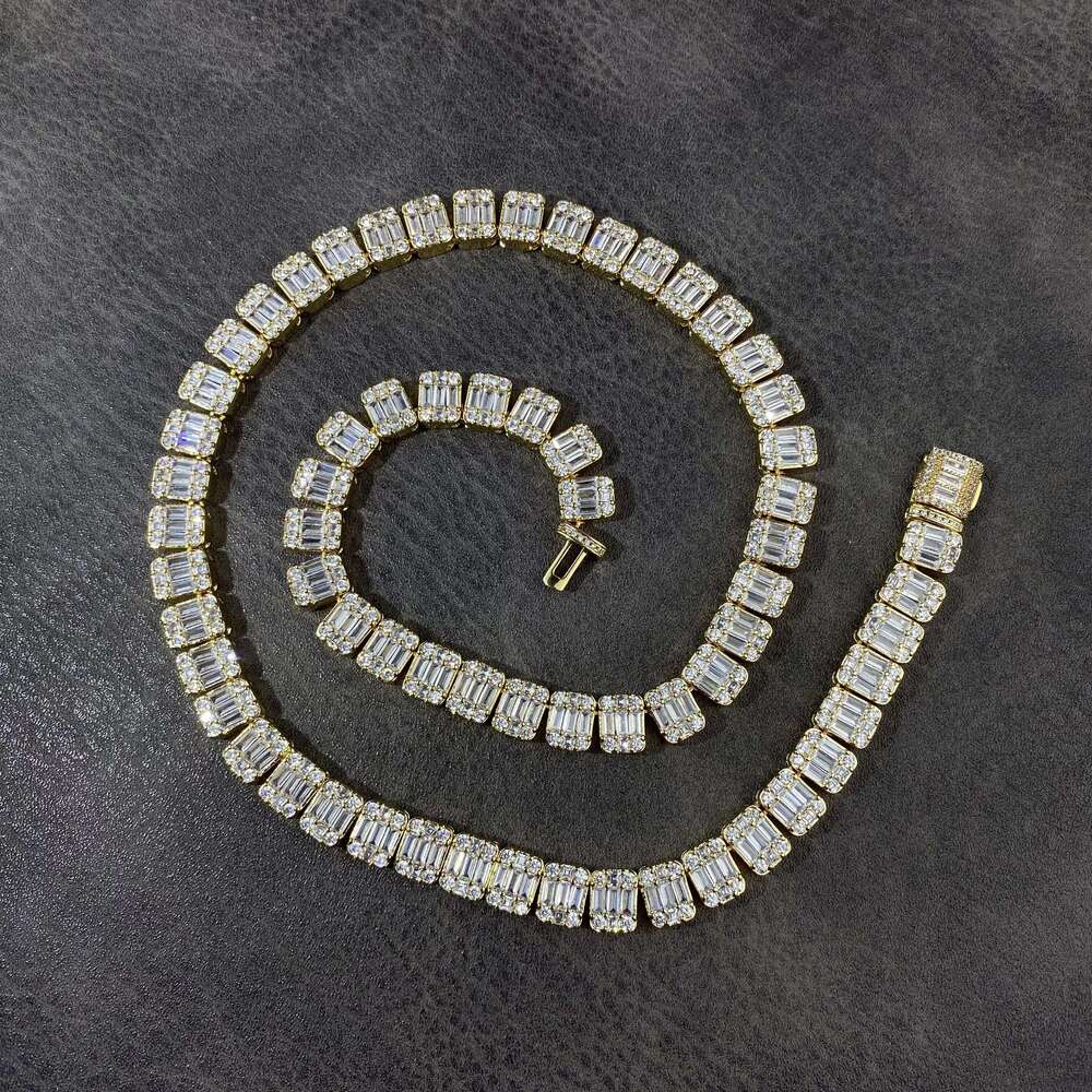 Hip Hop Jewelry Fashion 10mm Full Iced Out Baguette Clustered Tennis Chain Necklace