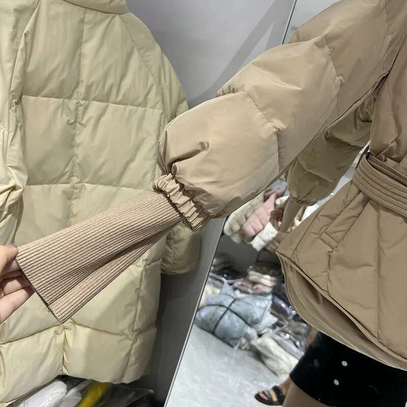 New Design Women Winter Jacket Solid Sashes Coat Female 90 White Duck Puffer Down Parka Sweet Office Outwear Designer