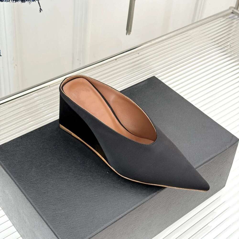 New Women Size35-41 Silk Genuine Leather Mules High Heels Wedges Slippers Flat Platform Designer Shoes Zapatillas De Mujer