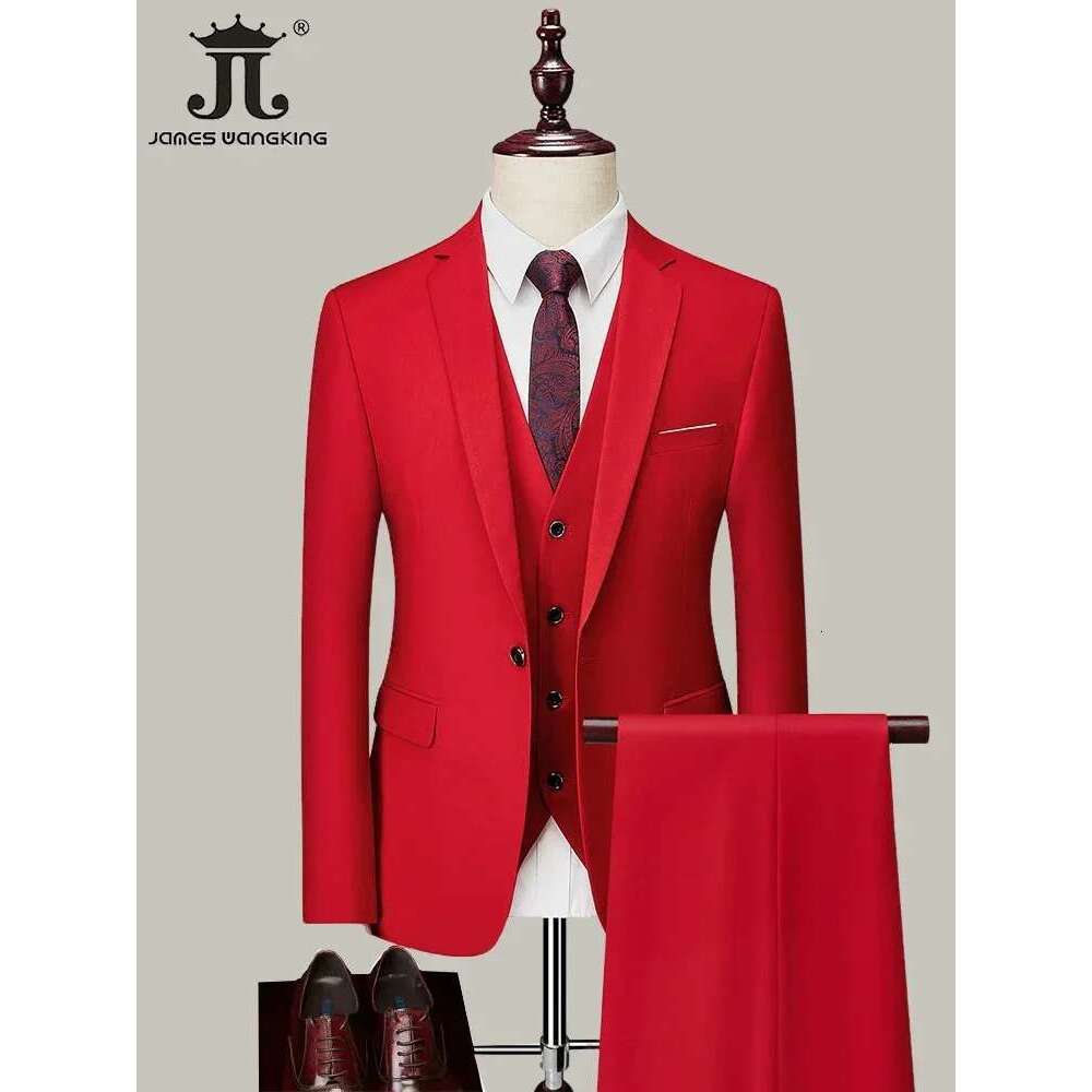 M-6XL ( Jacket+Vest+Pants ) Brand Solid Color Formal Office Business Men's Suit Groom Wedding Dress Party Male Casual Suits