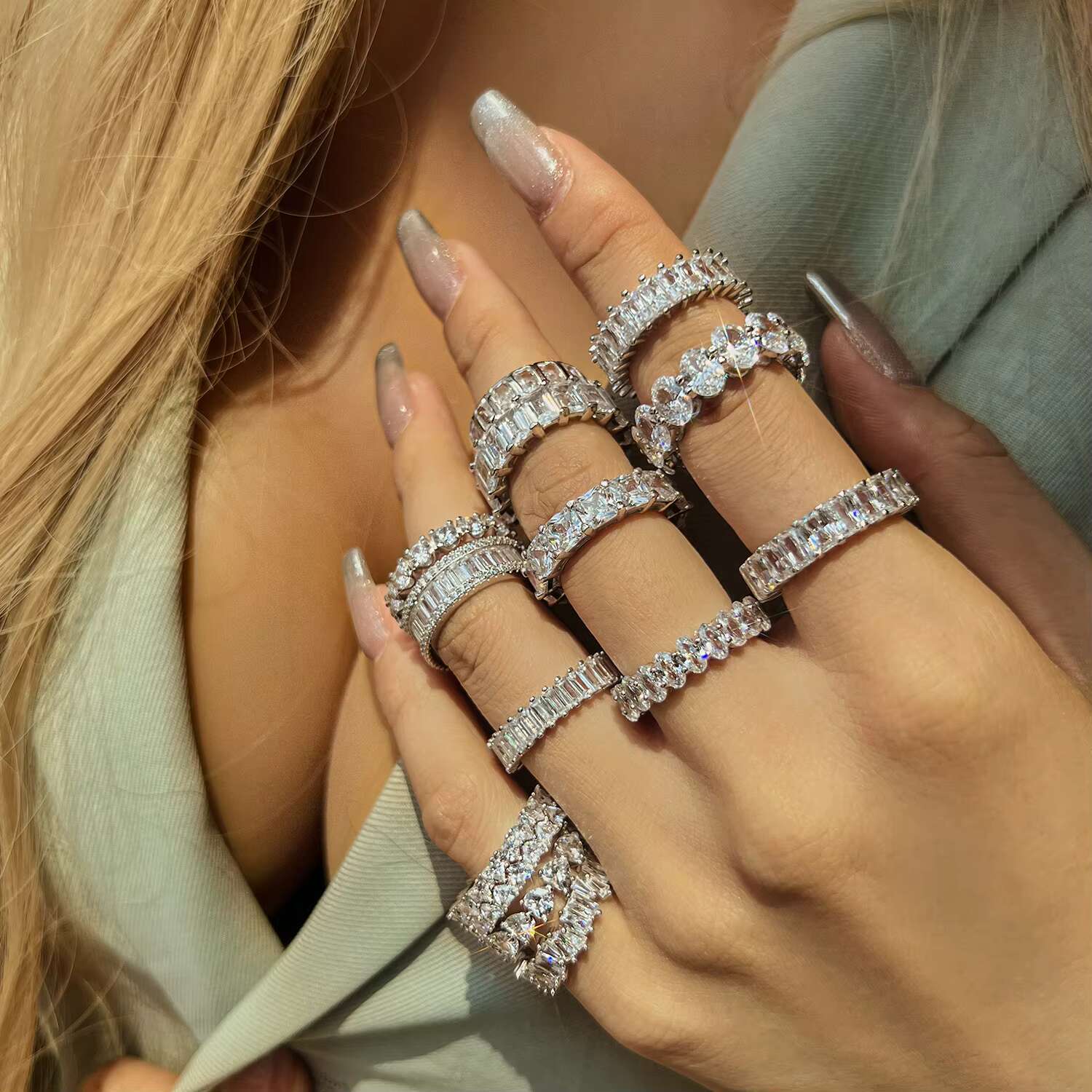 5A Cz Cubic Zirconia Ring Eternity Wedding Bands Engagement Baguette Diamond S925 Sterling Silver Stackable Rings Jewelry Women