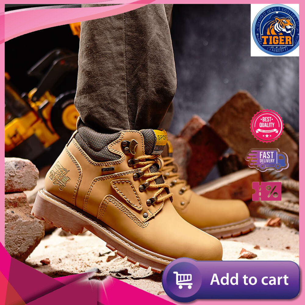 Ddmytiger Men S Work High Top Shoes Autumn And Winter Genuine Short Big Yellow Trendy Matte Leather Boots Large Size Outdoor Shoes