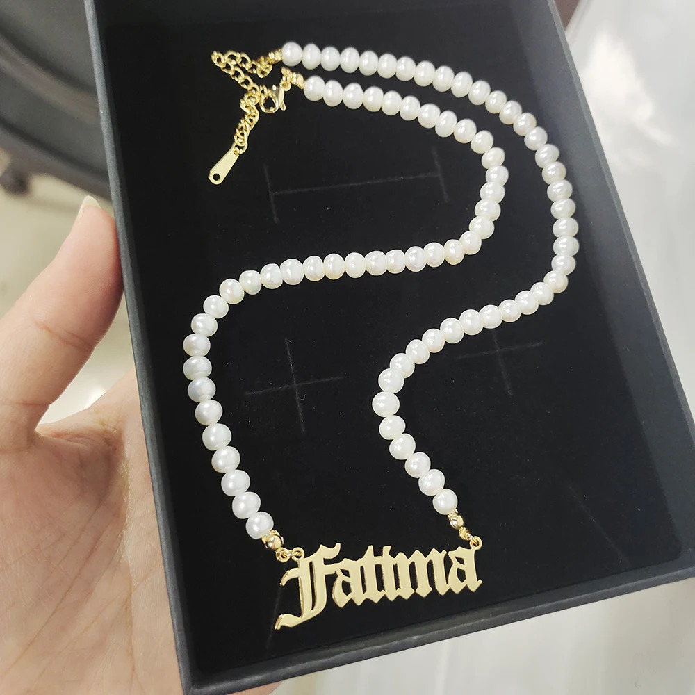 Stainless steel Pearl Pendant Letters Necklace Custom Name Necklaces Old English Personalized Name Necklace Woman And Child Gift 250512