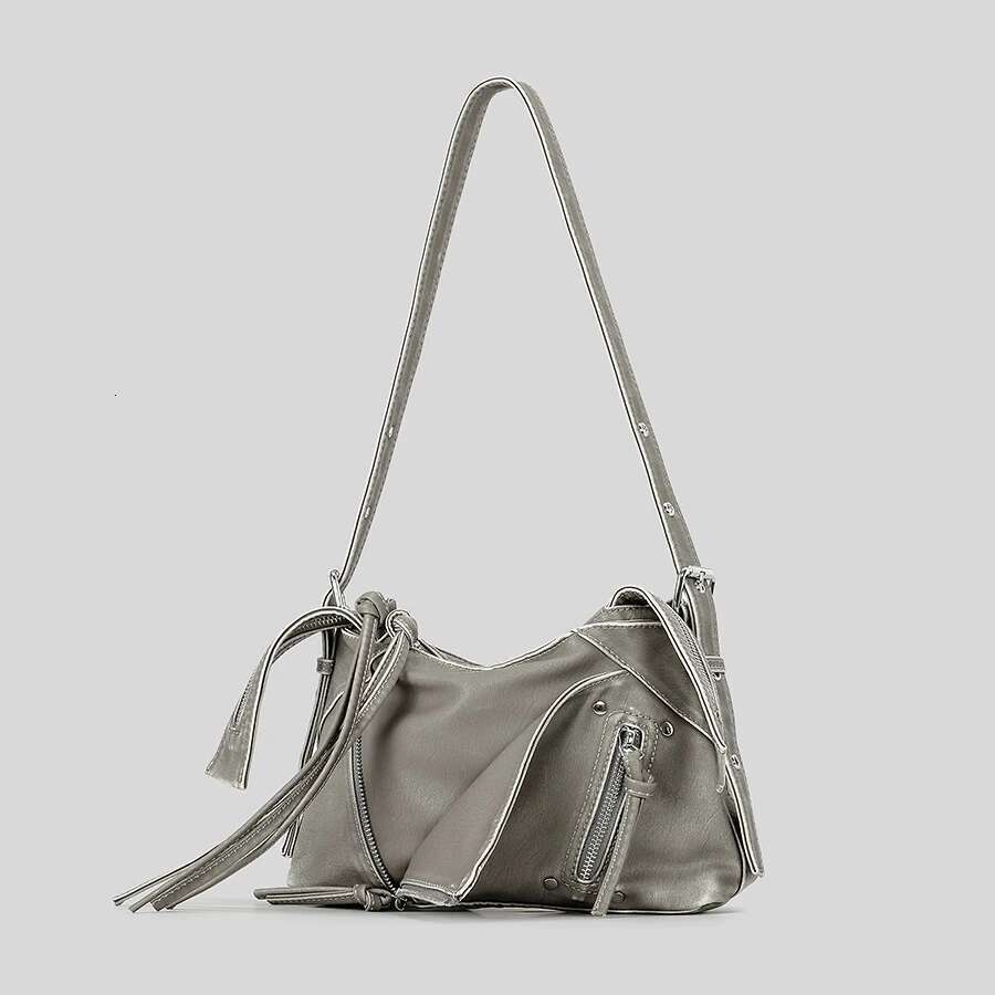 Fashion Lapel Collar Design Women Shoulder Vintage Washed Pu Leather Crossbody Bags Y2k Multi Zipper Small Tote Bag