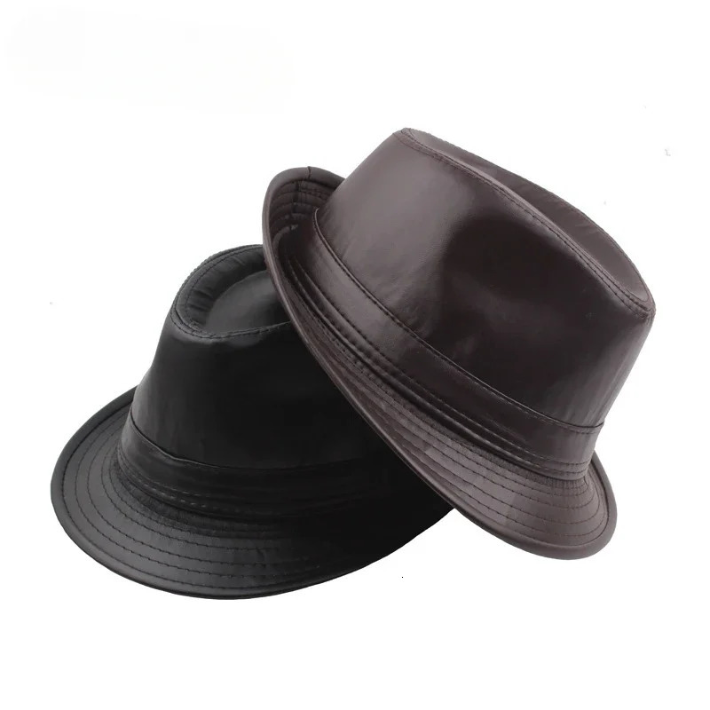 PU Leather Gift Fedoras for Middleaged and Elderly Autumn Winter Outdoor Leisure Gentlemen Jazz Hat Men Panama 250512