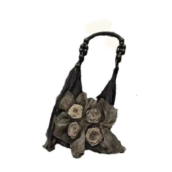 Chinese Style Rose Decor Shoulder Fashion Commuter Tote Classic Pleated Handbags High Quality Women Underarm Bags