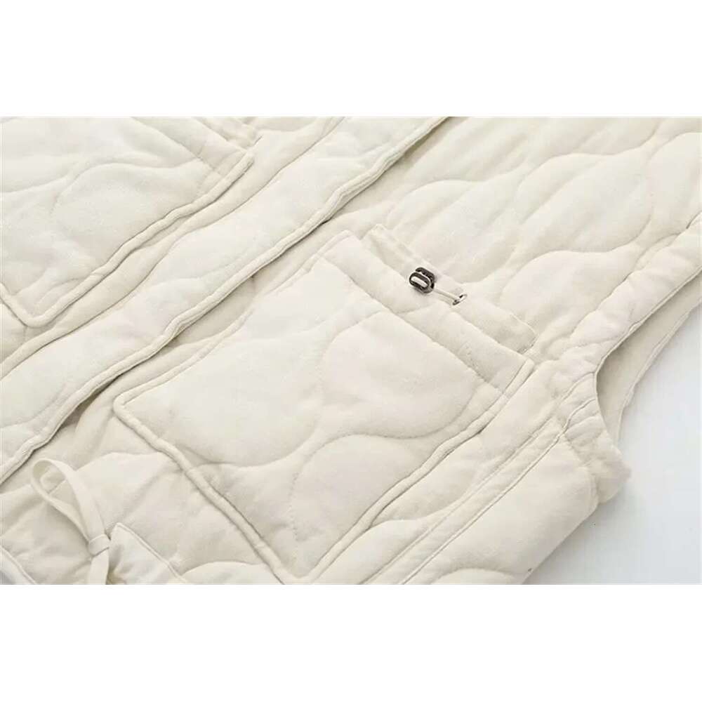New Women's Versatile Sleeveless Stand Up Collar Pocket Decoration Cotton Vest Loose Shoulder Jacket