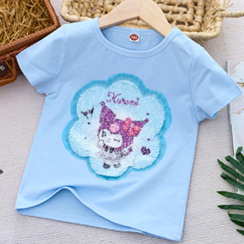 DISNEY Frozen Princess Elsa baby designer clothes Children summer clothes cartoon color-changing sequin cotton T-shirt top for girls.