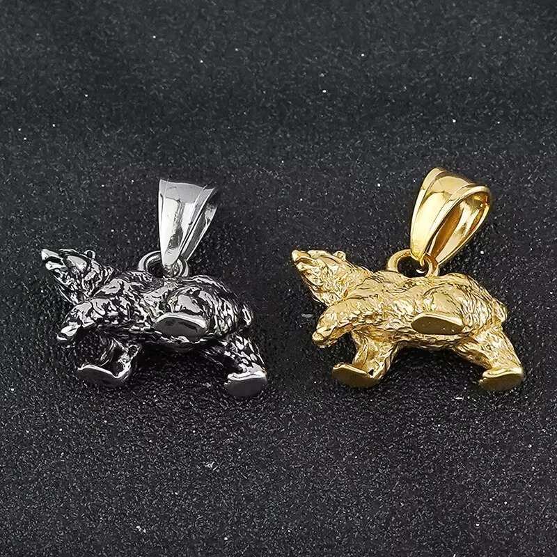 Hot Selling Classic Bear Animal Pendant Necklace Street Men Steel Necklace Wholesale Bear Necklace
