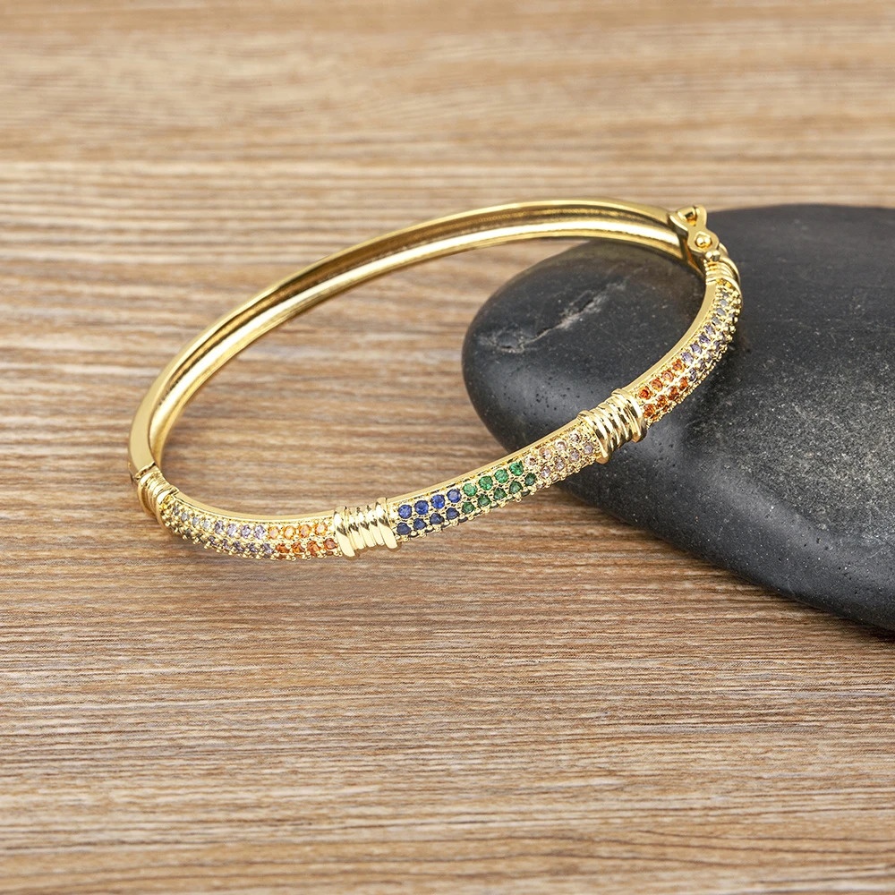 Nidin n Light y Colorful Zircon Bangle For Woman Gold Plated Jewelry Personality Charm Gift Femme 250512