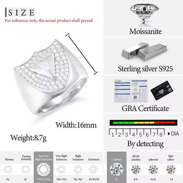 Real 925 Silver Classic Ring Iced Out Custom Moissanite Diamond Rings For Men Real Gold Plated Hip Hop Charm Jewelry Gifts