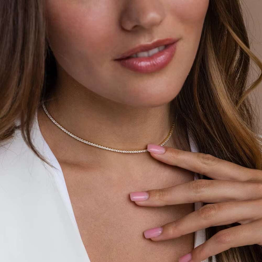 EManco Stainless Steel Women's Crystal Necklace High Quality Tennis Bone Chain