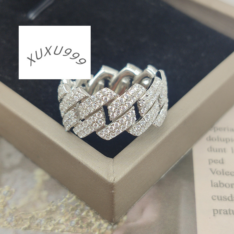 XingGuang in Stock Wholesale Price Moissanite Jewelry Cross 925 Silver Iced Out 2row Diamond Cuban Rings Moissanite Hip Hop Ring