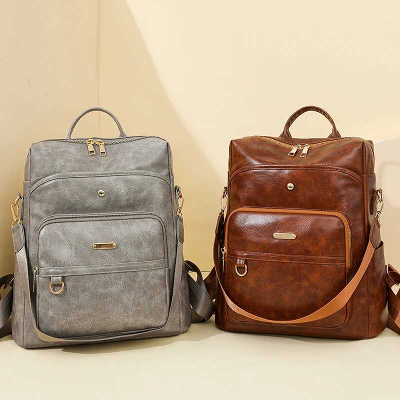 Fashion Womens PU Backpack Simple Solid Color Convertible Travel Backpack with Large Capacity Casual Versatile Shoulder Bag Z250512