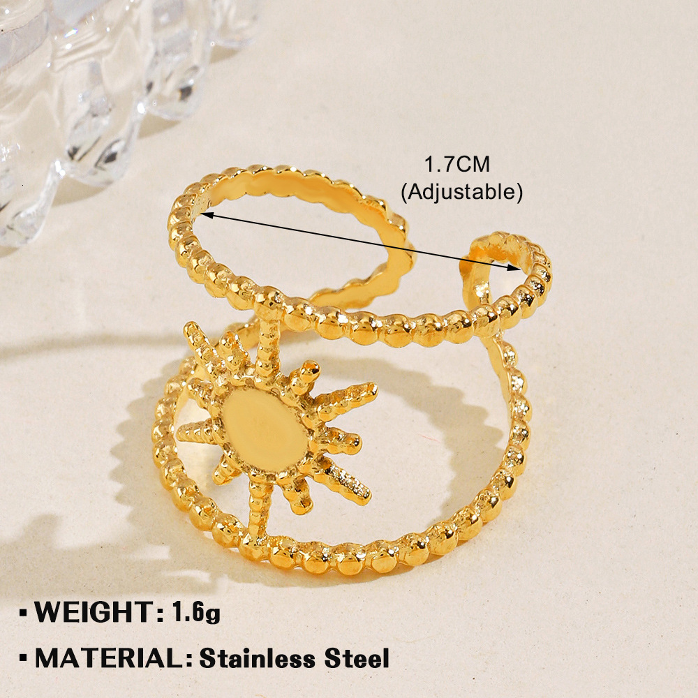 stainless octagonal star with female personality, adjustable opening, real gold electroplated titanium steel ring