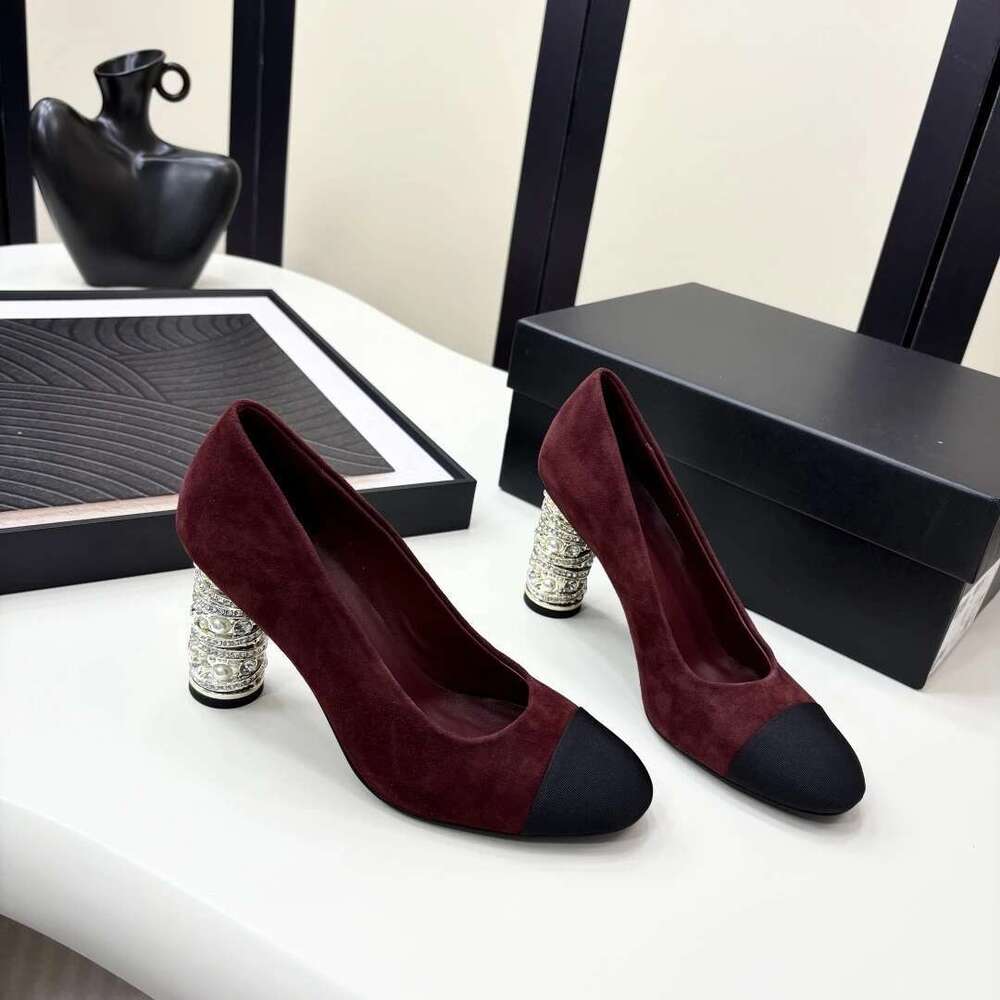 Women Size35-41 Genuine Leather Crystal Pumps Super High Heels Natural Cow Suede Party Designer Shoes Zapatillas De Mujer