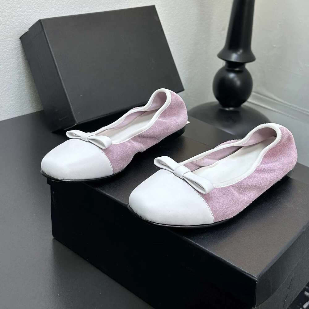 Shoes Women Size35-41 Genuine Leather Ballet Flats Butterfly Knot Natural Cow Suede Square Toe Designer Shoe Zapatillas De Mujer