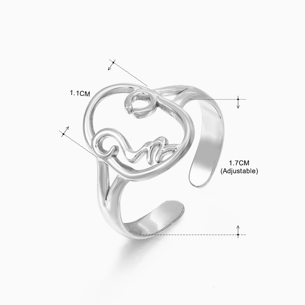 Fashionable Stainless Geometric Elliptical French Ethnic Style Adjustable Titanium Steel Ring for Women